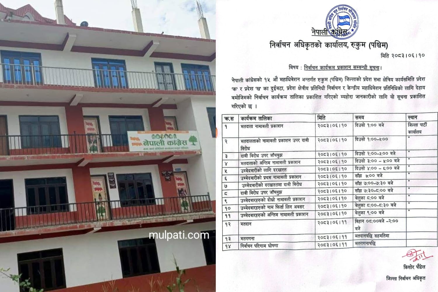 रुकुम पश्चिममा कांग्रेसको प्रदेश सभा क्षेत्रीय कार्यसमिति, प्रतिनिधि र महाधिवेशन प्रतिनिधिको निर्वाचन तालिका सार्वजनिक