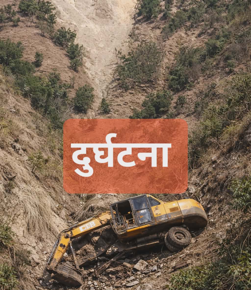 रुकुममा सडक खन्दाखन्दै पल्टियो जेसिबी : सह चालकको मृत्यु, चालक फरार