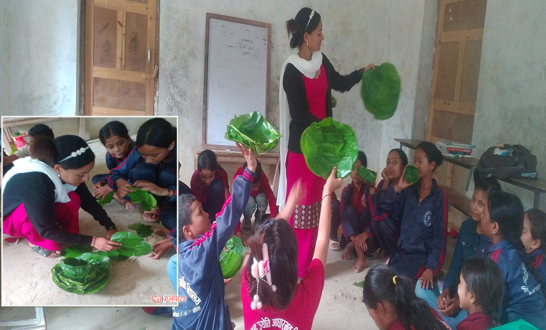 विद्यालयमा दुना टपरी बनाउन सिकेपछि बालबालिका उत्साहित, अभिभावक खुसी