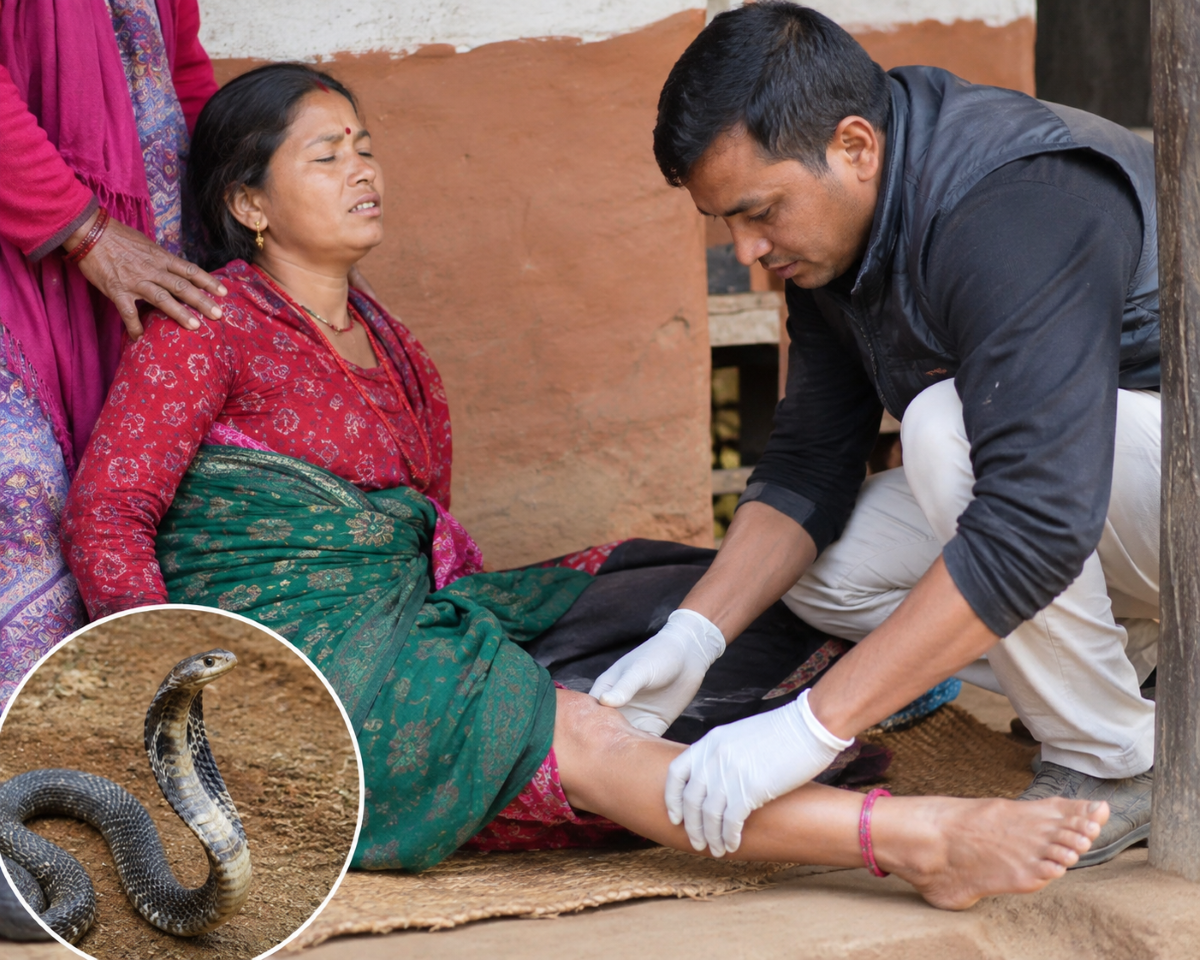 चौरजहारीमा सर्पले टोक्दा एक महिला घाईते